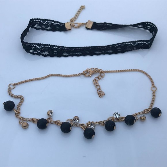 Women Necklace With Black Lace Choker Gold Tone Ch - Picture 1 of 7